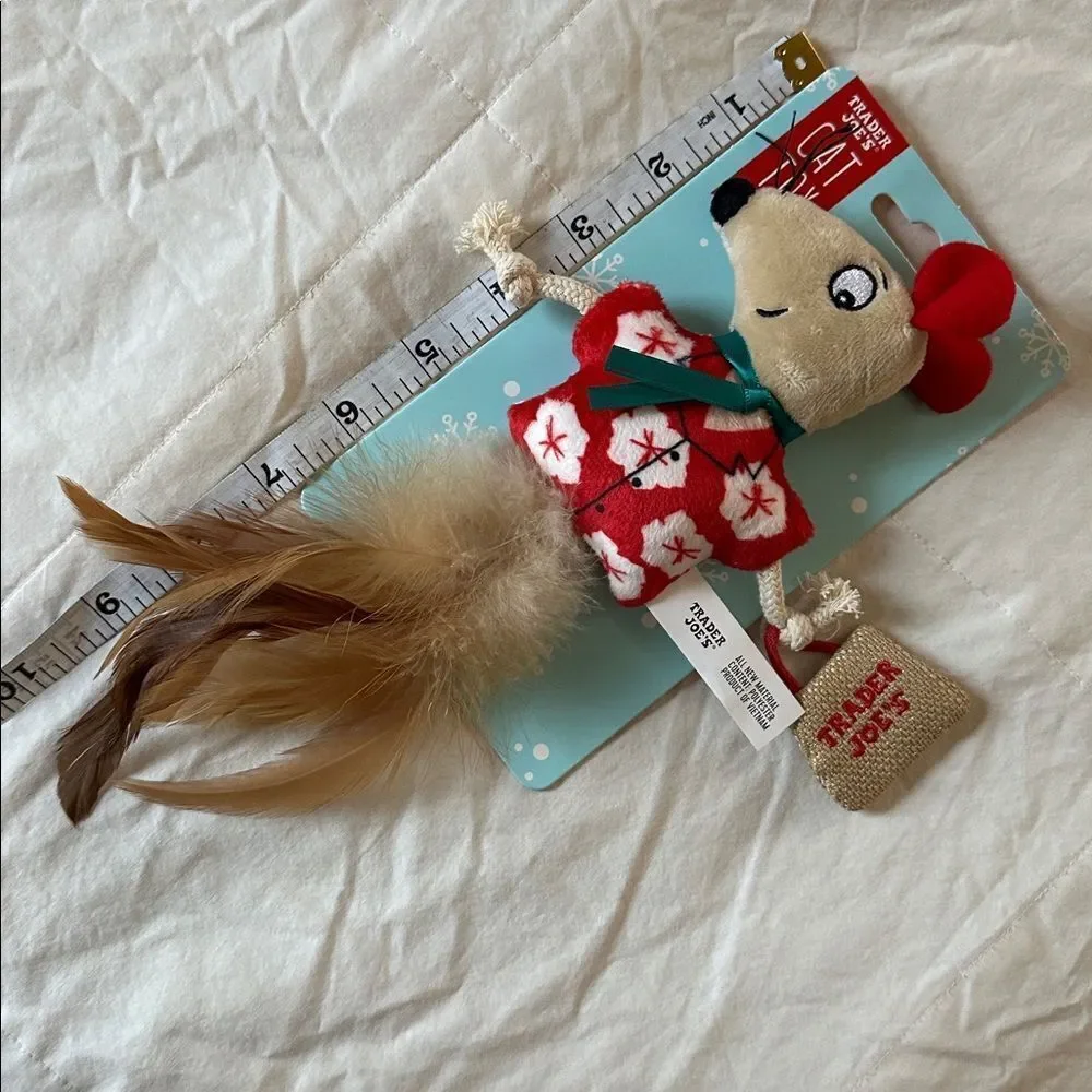 Trader Joe's Cat Toy with Red and Brown Mouse Design Holiday Festive